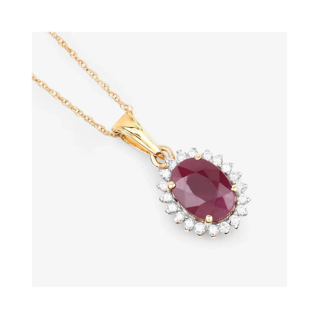 Genuine 10K Ruby and White Diamond Halo Pendant
