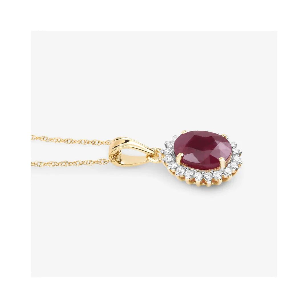 Genuine 10K Ruby and White Diamond Halo Pendant
