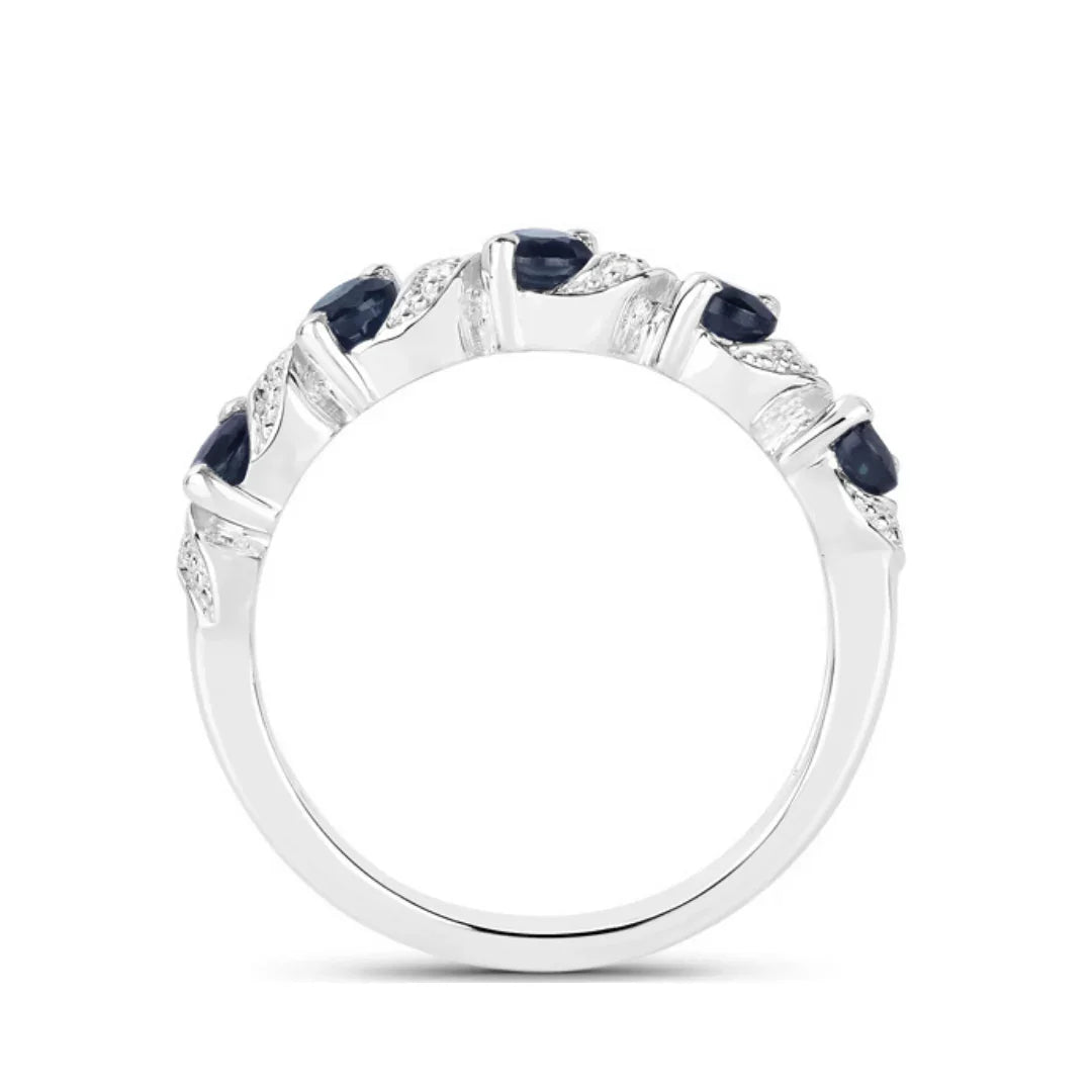 Genuine Blue Sapphire Silver Five Stone Ring