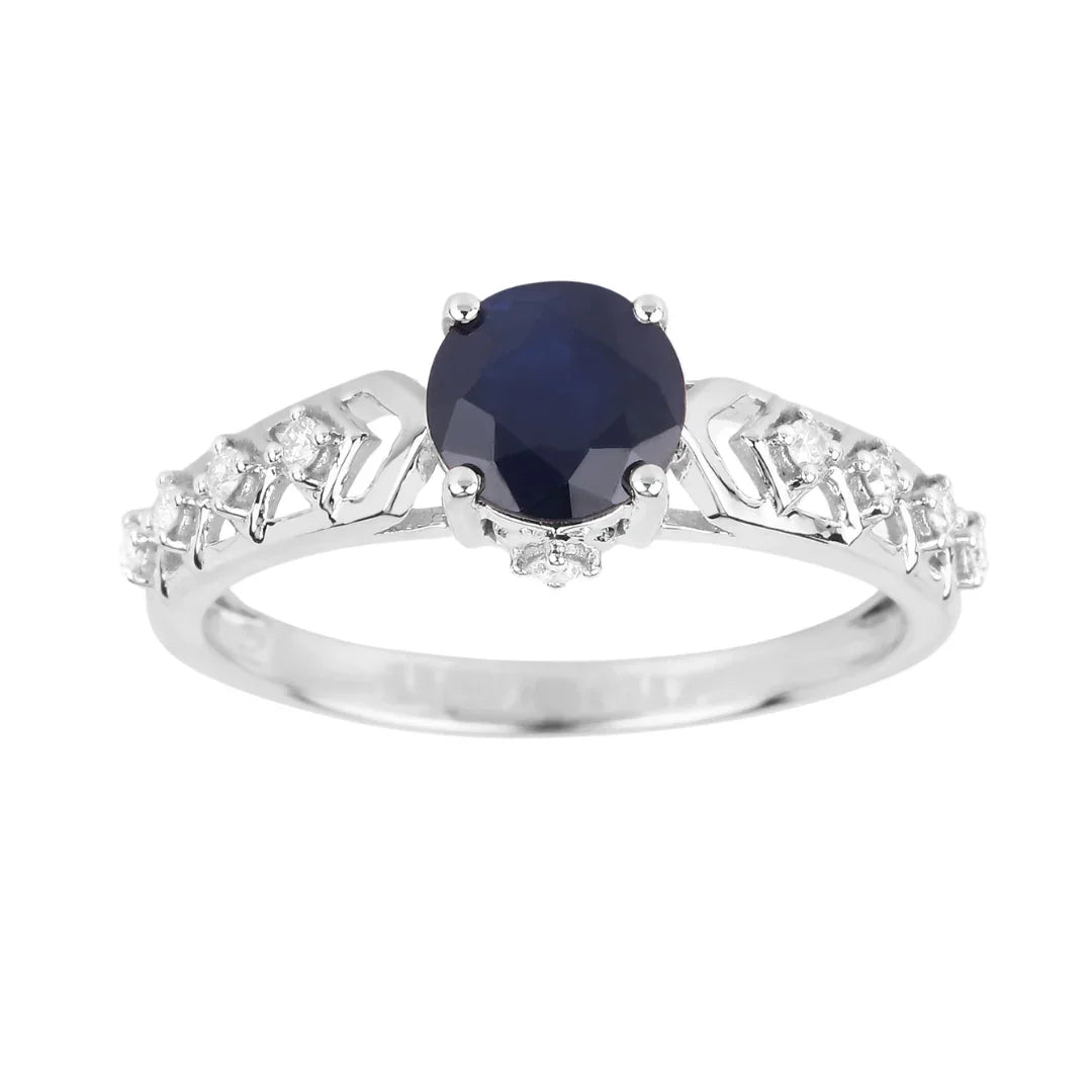 Genuine 10K Blue Sapphire and Diamond Ring