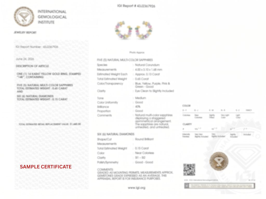 IGI Certified 3.34 Ct Multi Color Unheated Sapphire and Diamond 14K Yellow Gold Half Curved Hoop Earrings