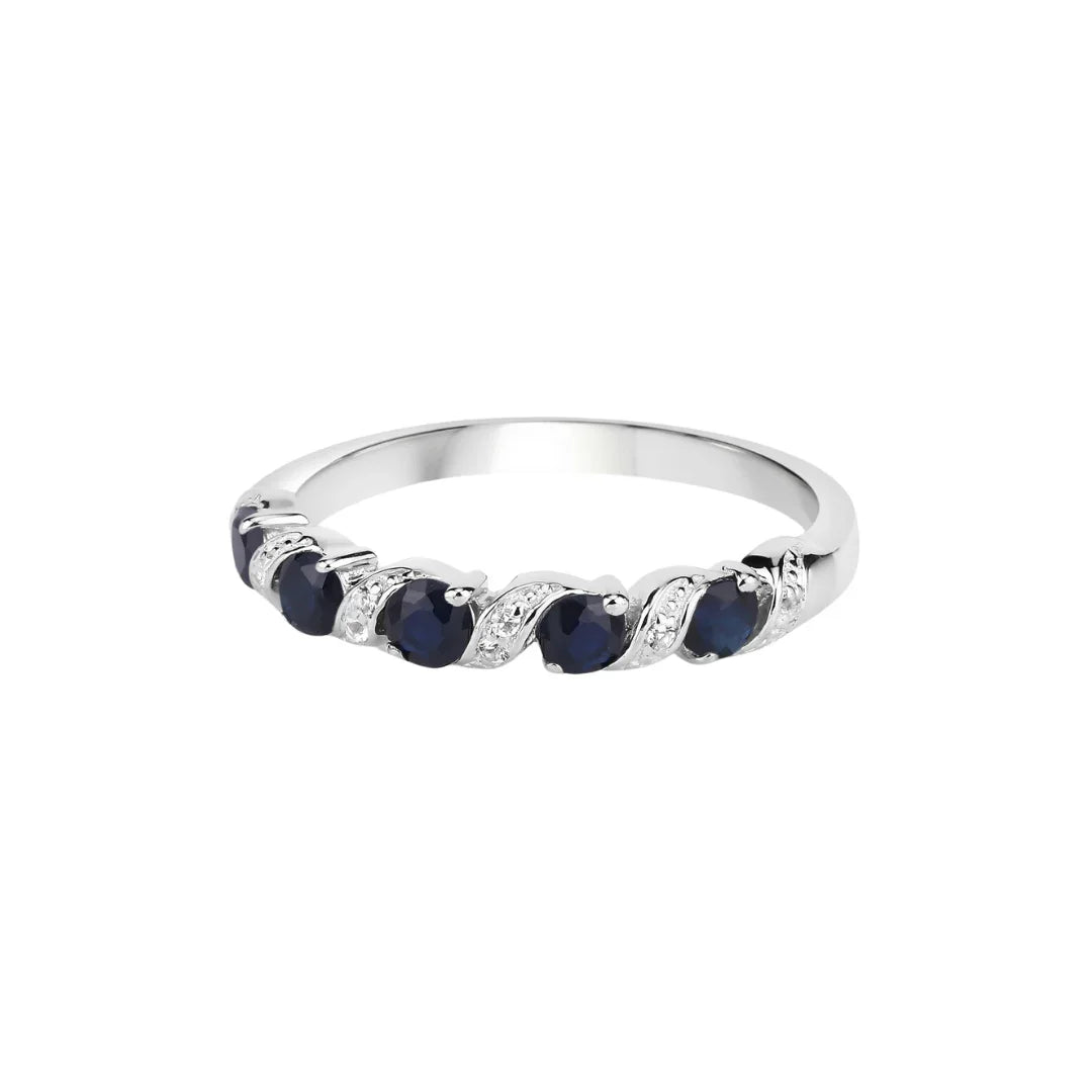 Genuine Blue Sapphire Silver Five Stone Ring