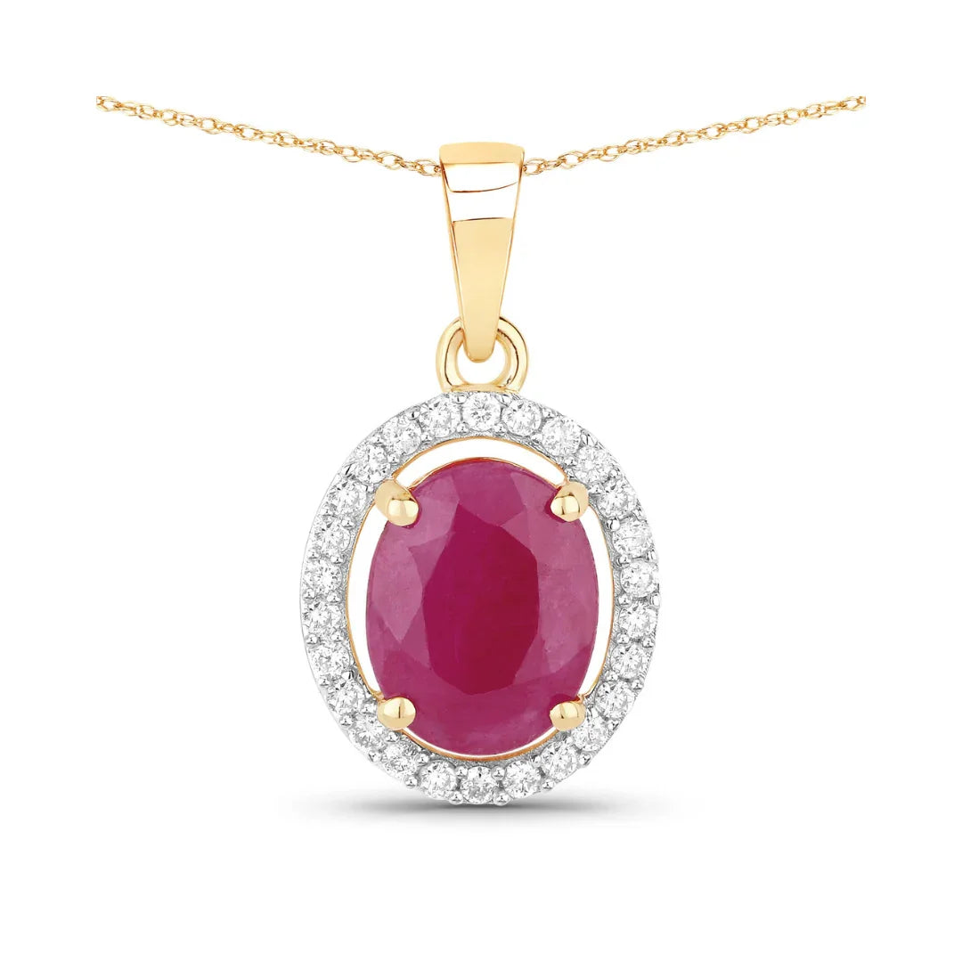 Genuine 10K Pink Ruby White Diamond Halo Pendant