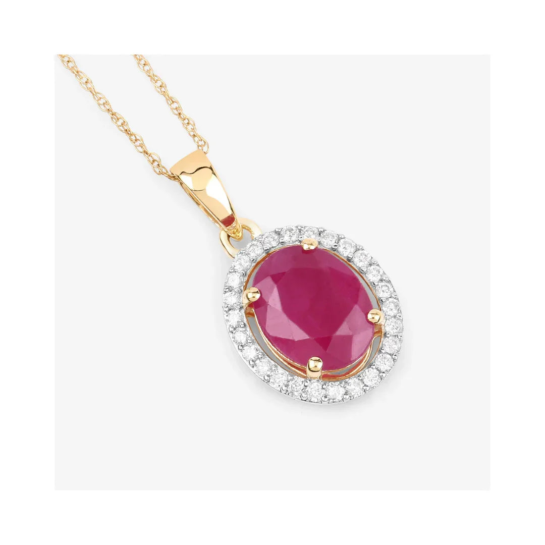 Genuine 10K Pink Ruby White Diamond Halo Pendant