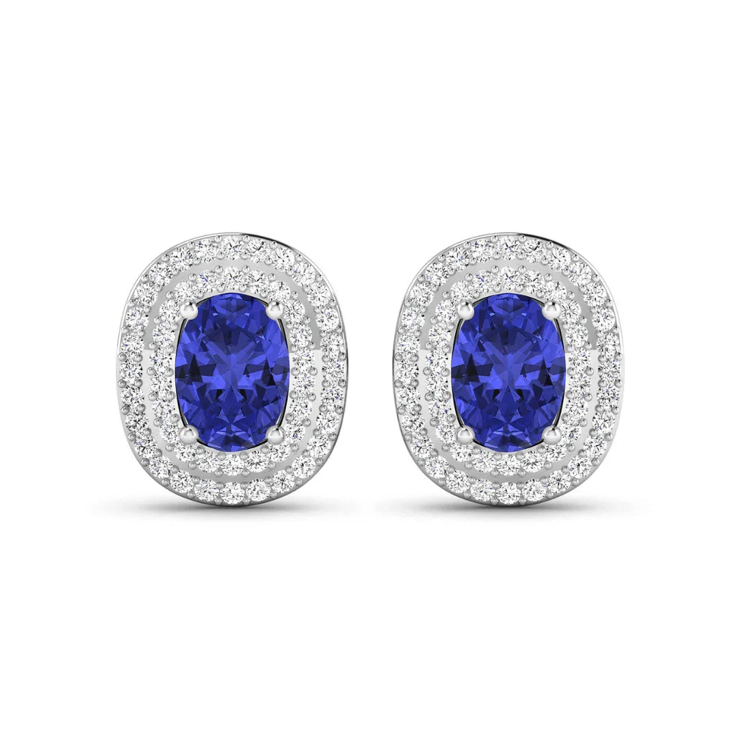 Genuine Diamond Tanzanite Halo Studs