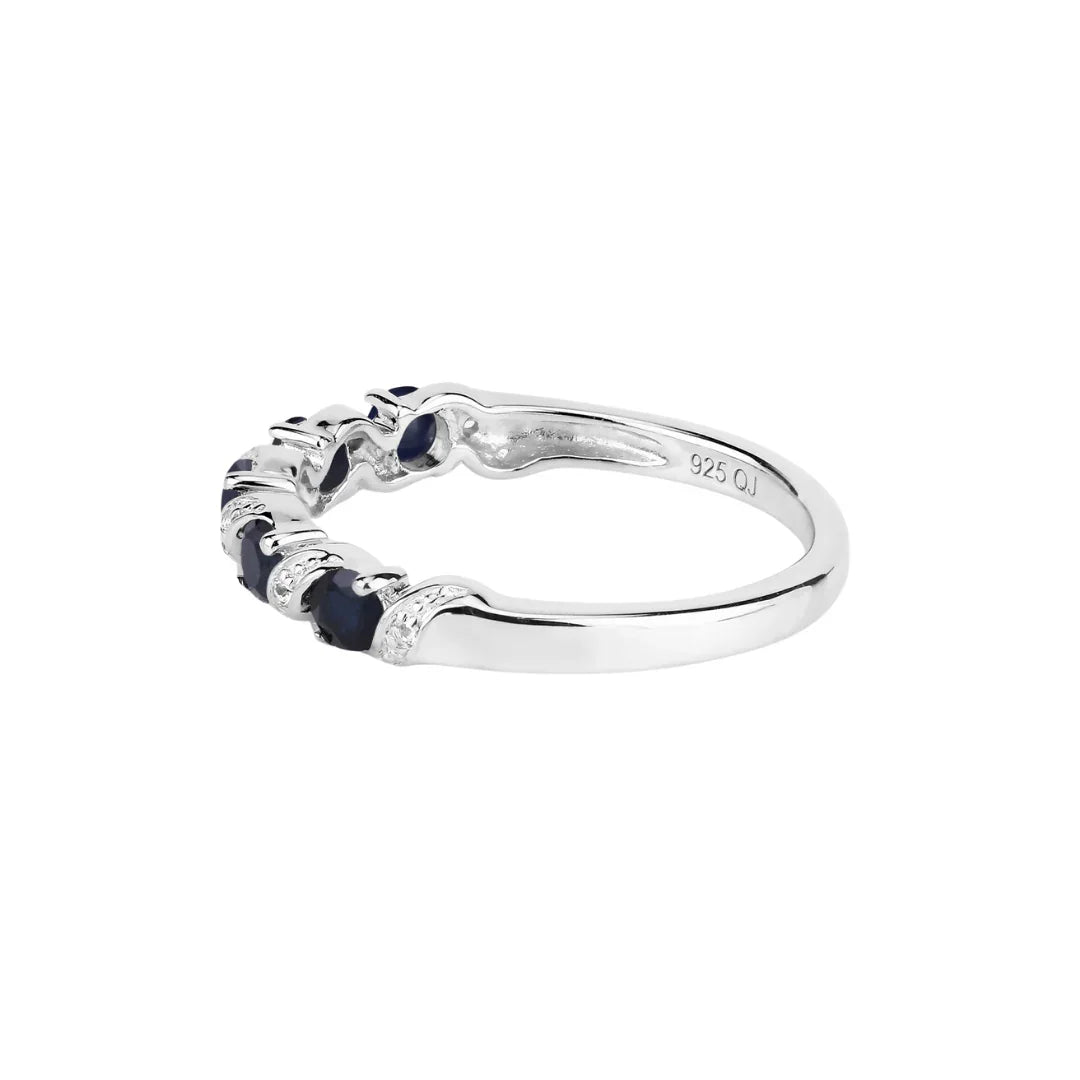 Genuine Blue Sapphire Silver Five Stone Ring