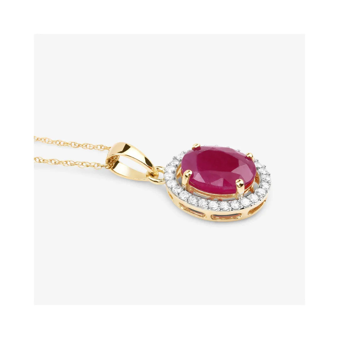 Genuine 10K Pink Ruby White Diamond Halo Pendant