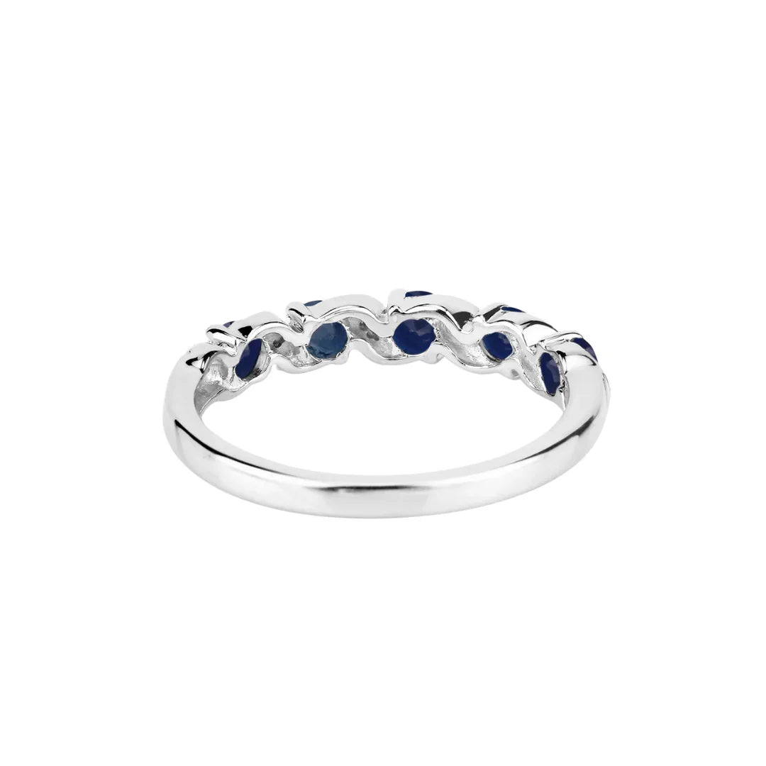 Genuine Blue Sapphire Silver Five Stone Ring