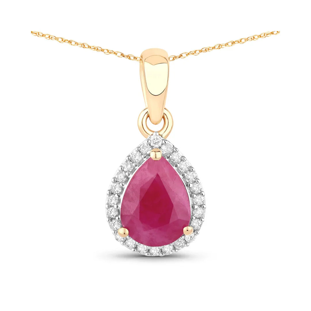 Genuine 10K Gold Pink Ruby Diamond Halo Pendant