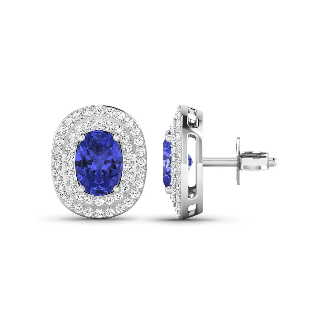 Genuine Diamond Tanzanite Halo Studs
