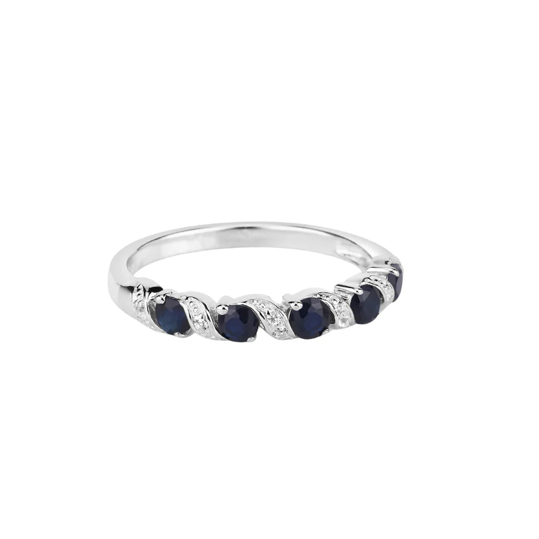 Genuine Blue Sapphire Silver Five Stone Ring