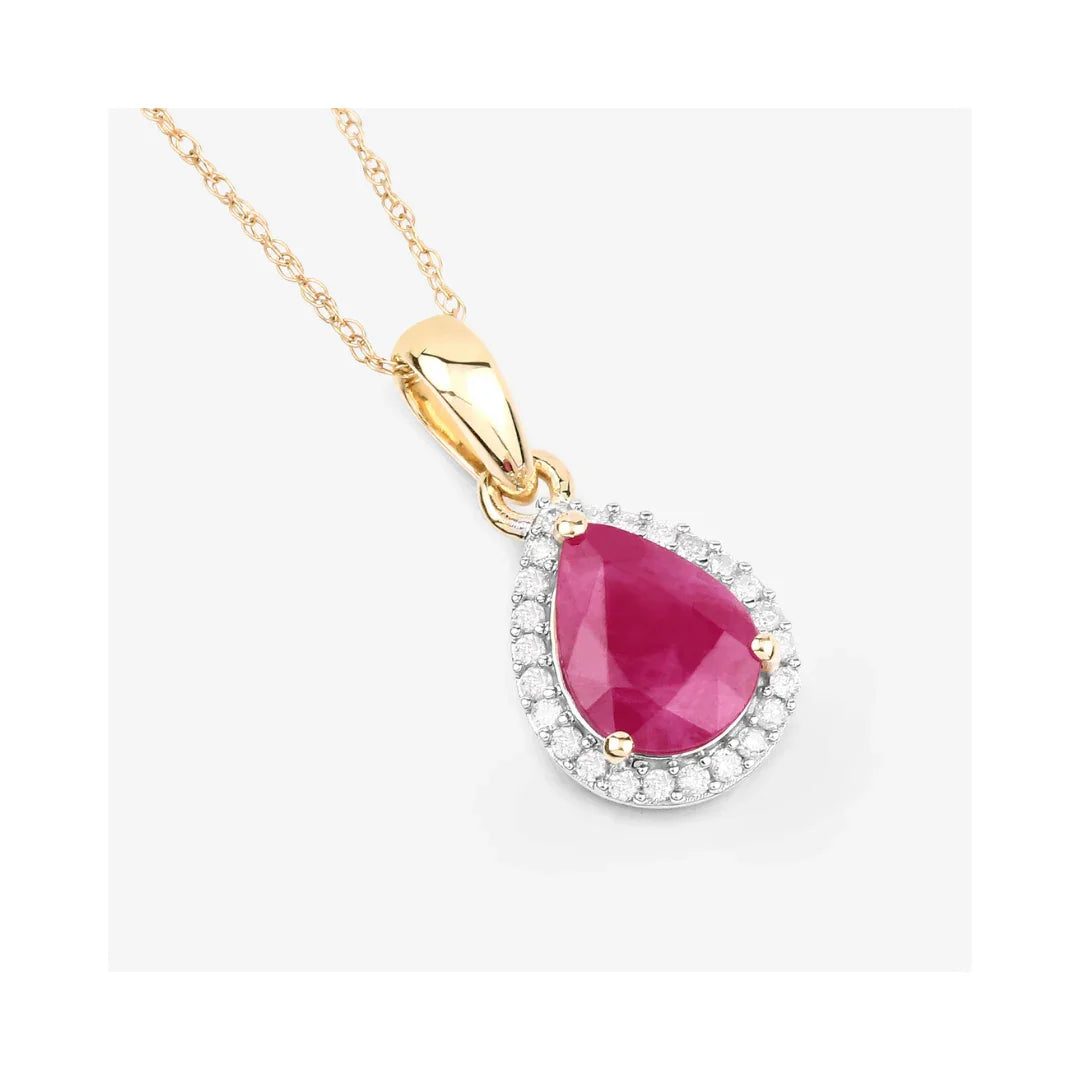 Genuine 10K Gold Pink Ruby Diamond Halo Pendant