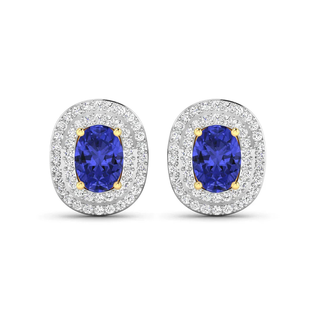Genuine Diamond Tanzanite Halo Studs