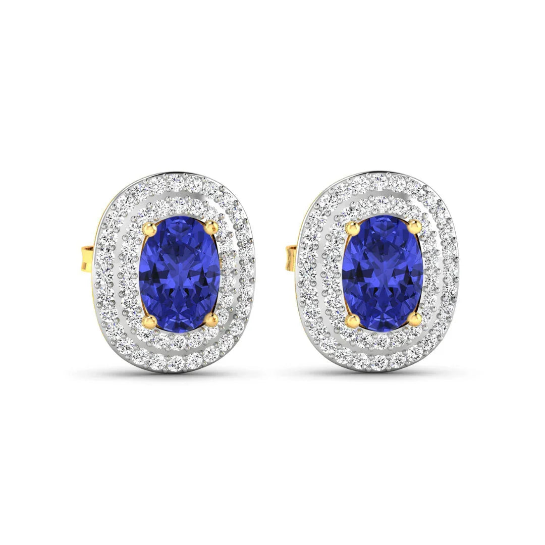 Genuine Diamond Tanzanite Halo Studs