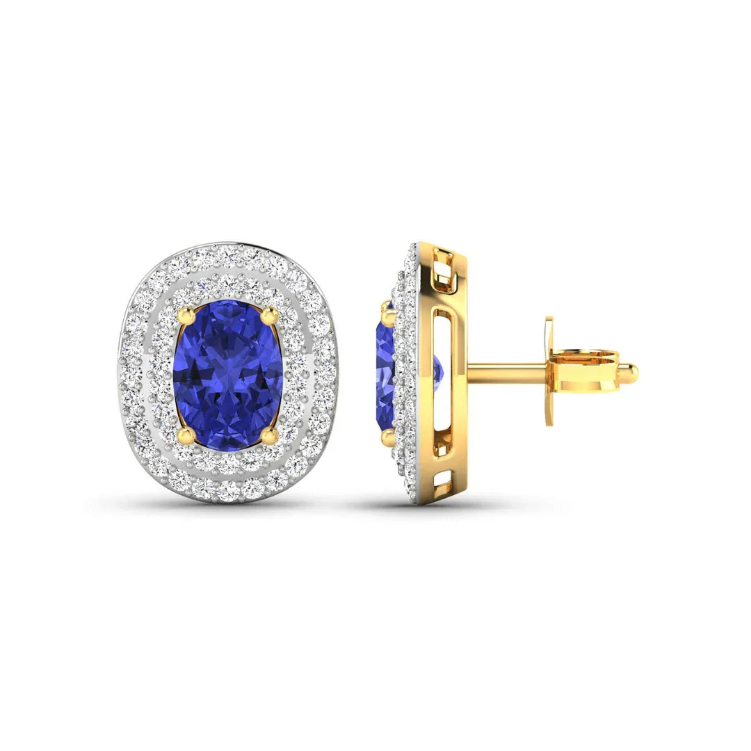 Genuine Diamond Tanzanite Halo Studs