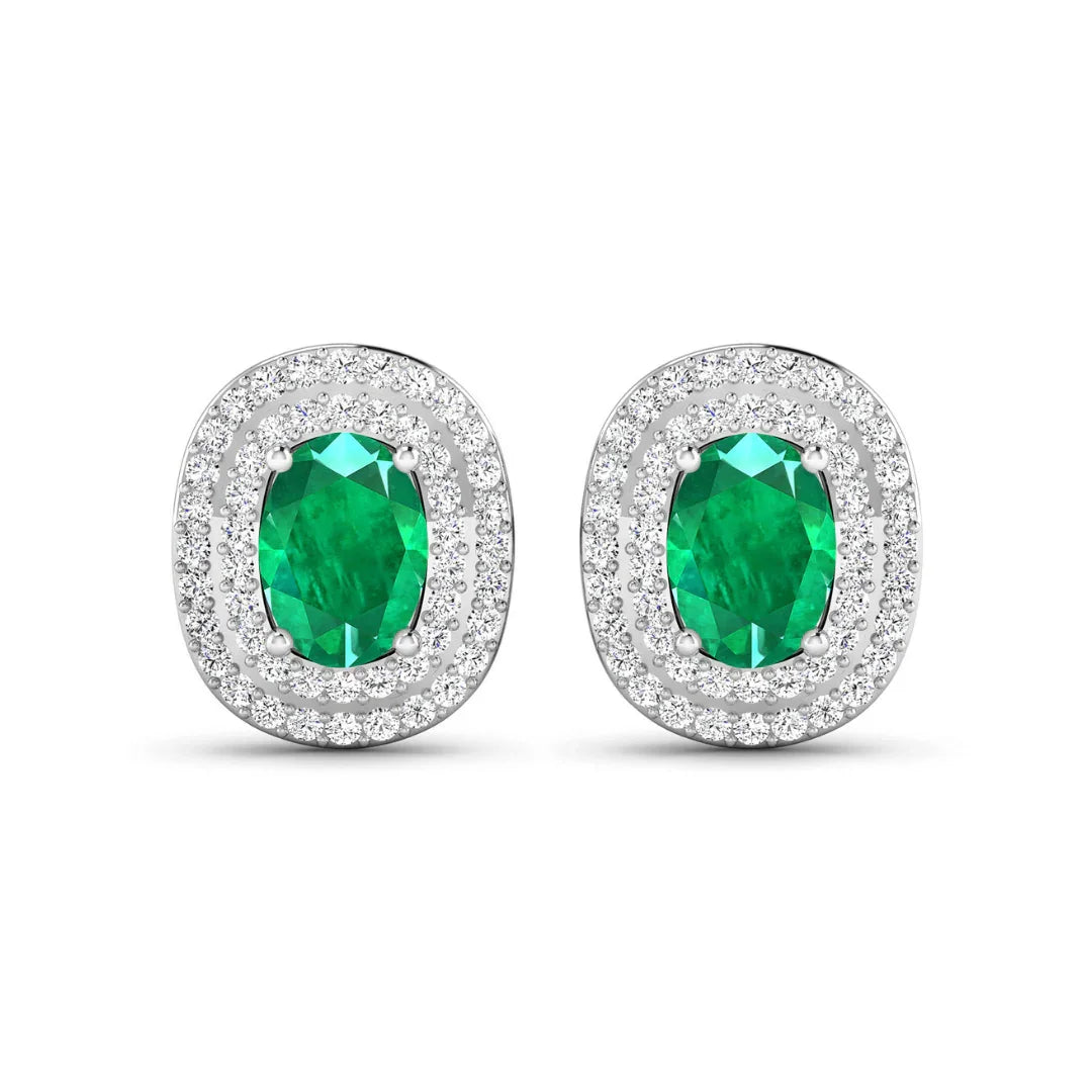 Genuine Diamond and Zambian Emerald 14k Gold Studs
