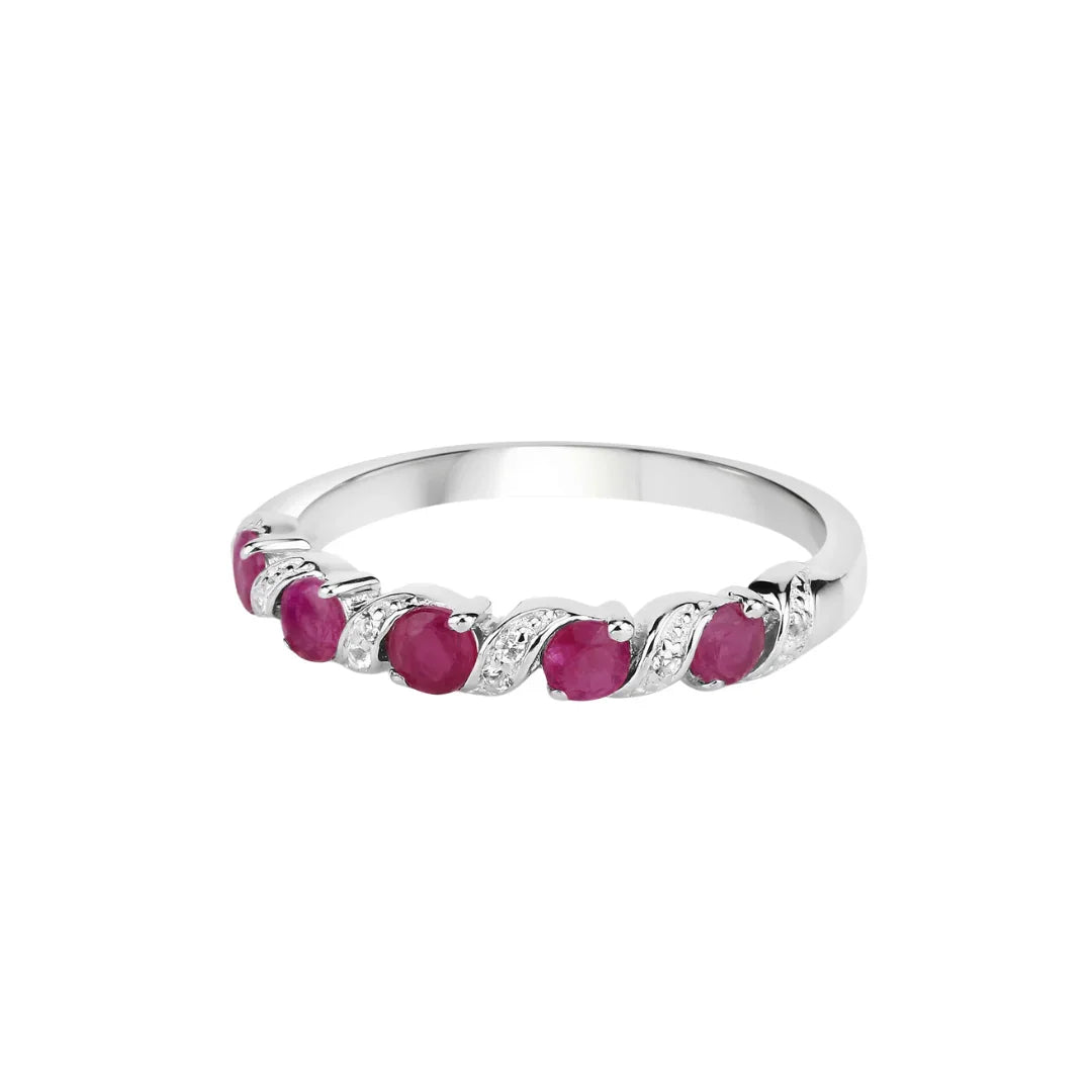 Genuine Silver Pink Ruby 5 Stone Ring