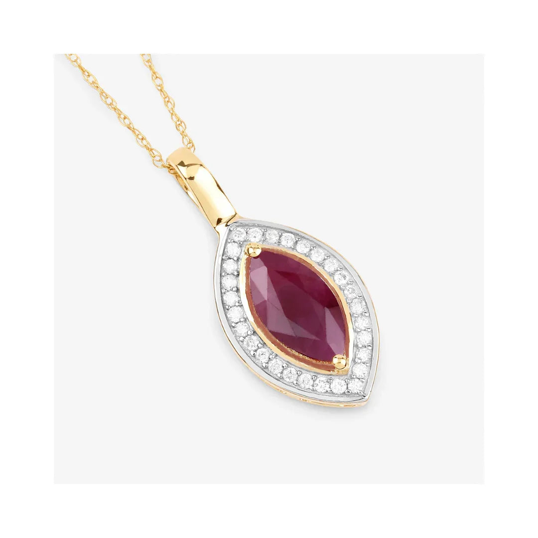 Genuine 10K Pink Ruby and White Diamond Pendant