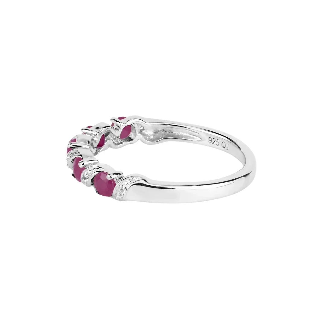 Genuine Silver Pink Ruby 5 Stone Ring