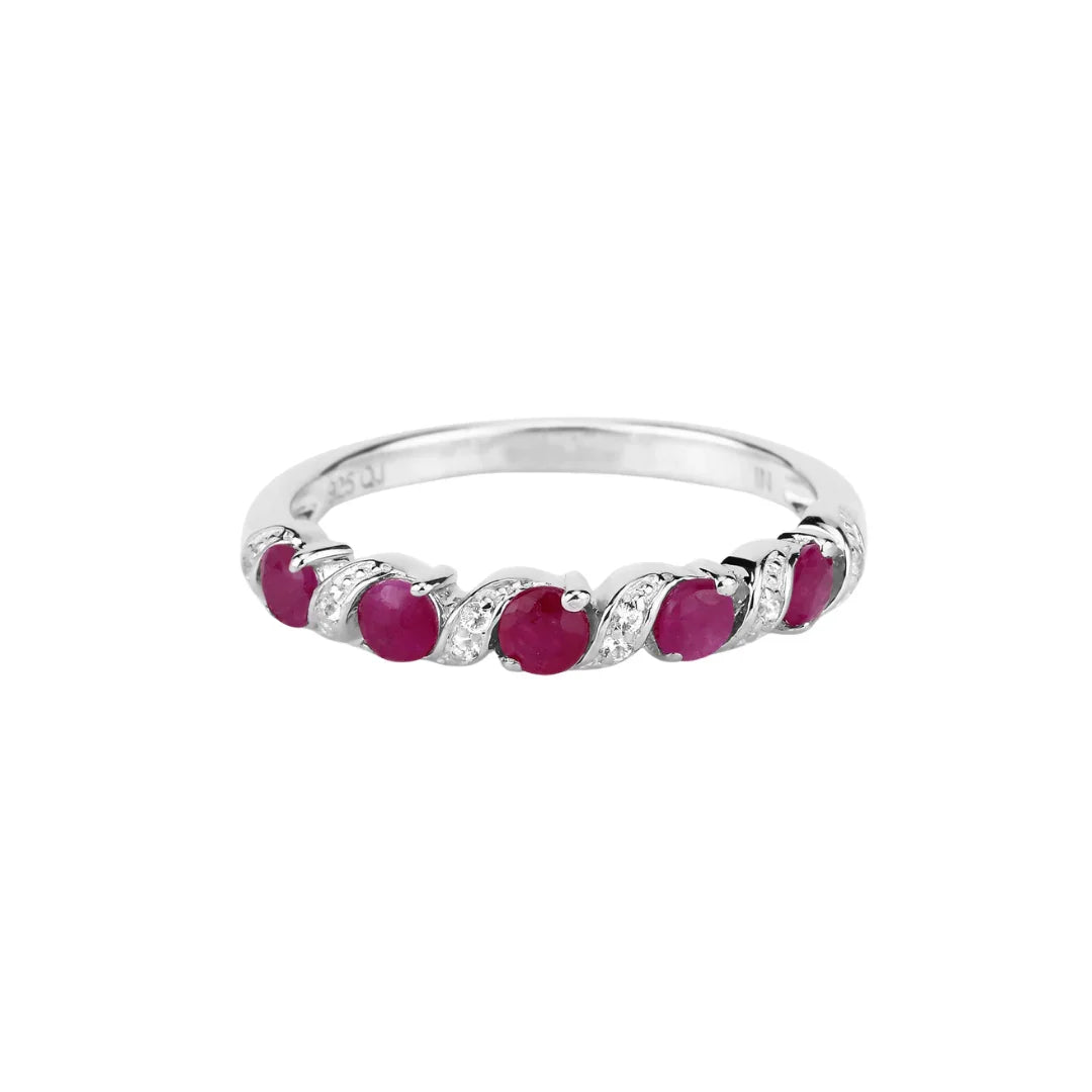 Genuine Silver Pink Ruby 5 Stone Ring