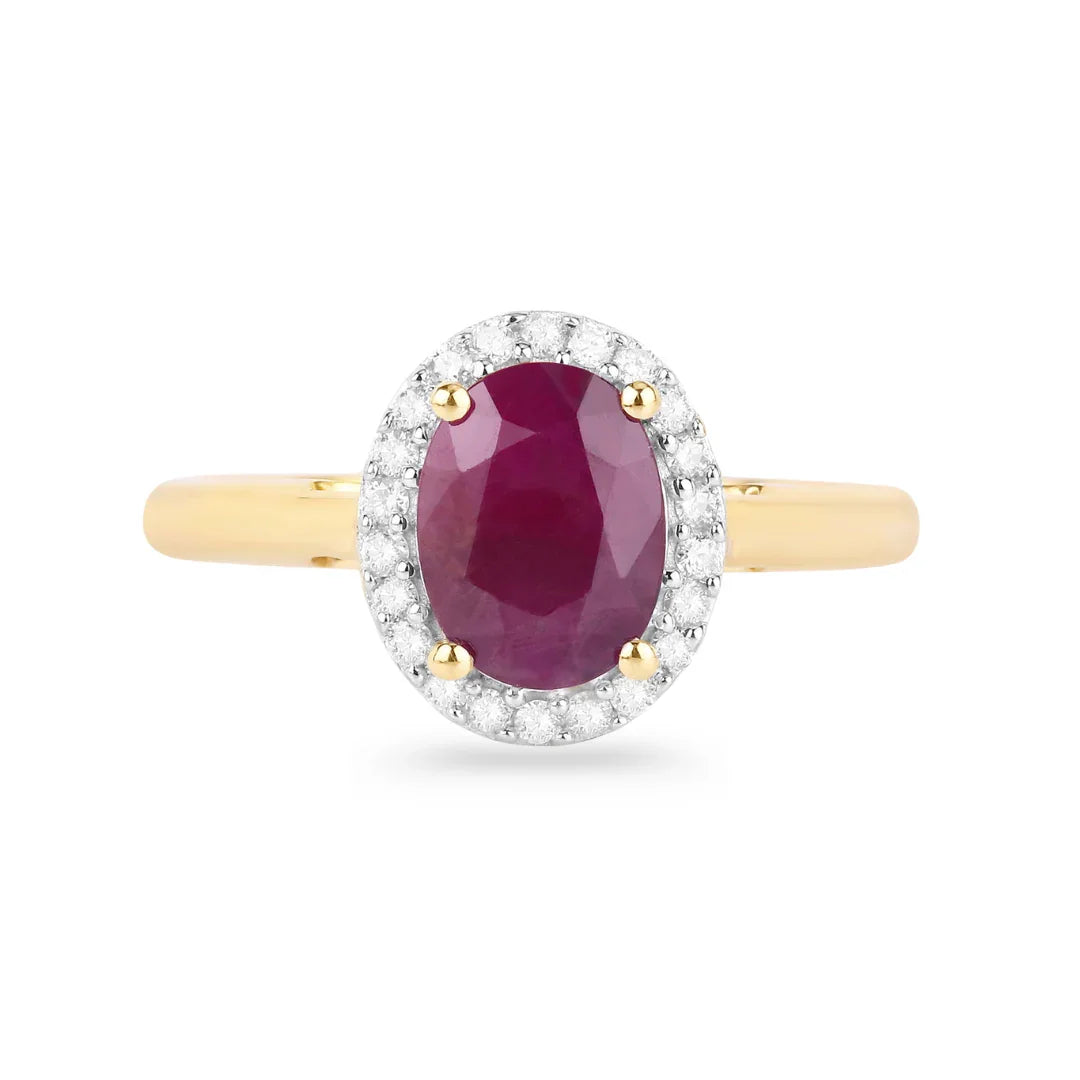 Genuine 10K Pink Ruby and Diamond Halo Ring