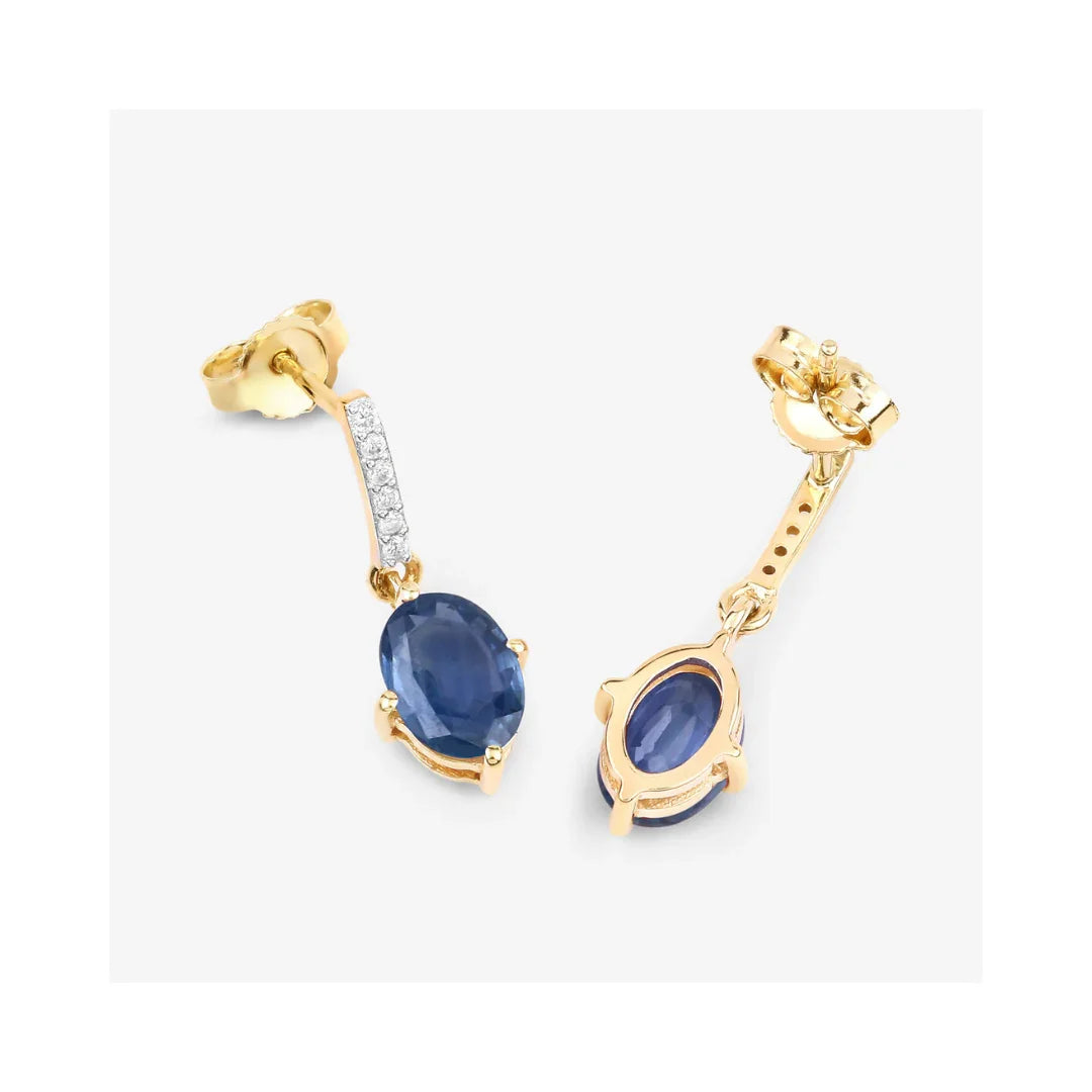 Genuine Blue Sapphire and Diamond 10K Gold Earrings