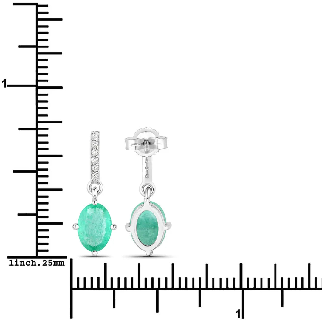 Genuine Zambian Emerald Diamond 10K Gold Oval Earrings