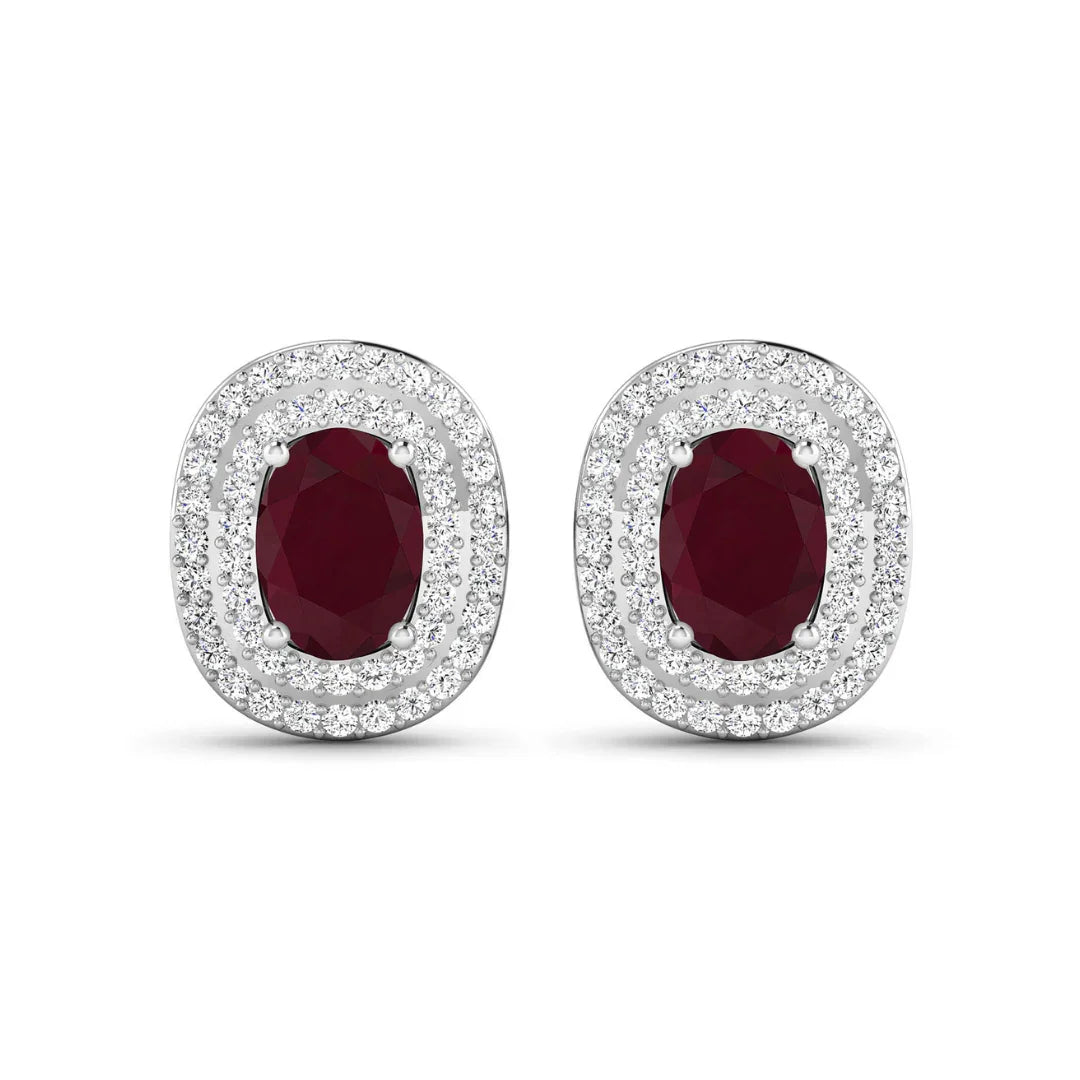 Genuine White Diamond and Ruby Studs