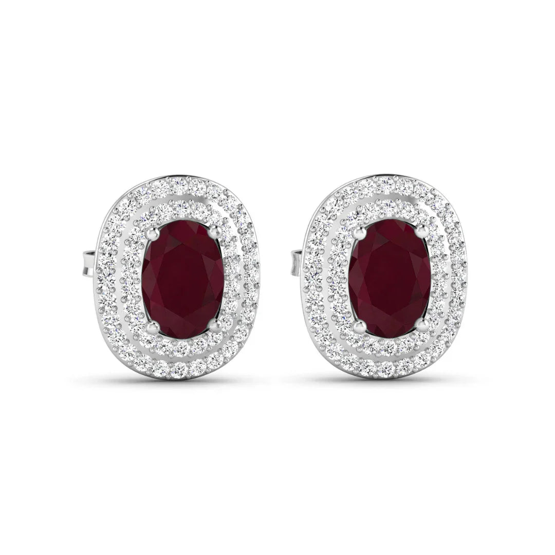 Genuine White Diamond and Ruby Studs