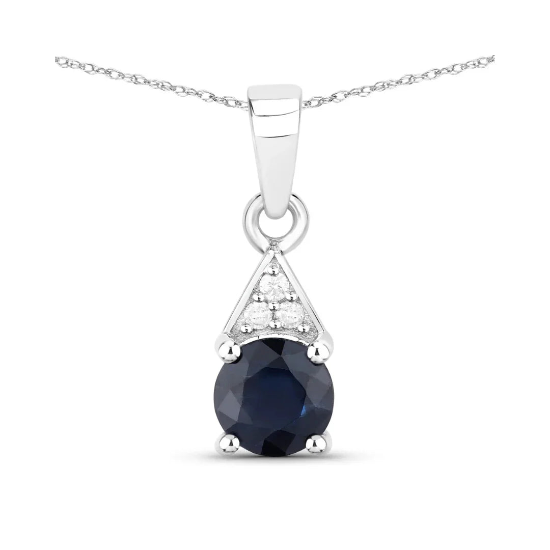 Genuine 10K Blue Sapphire and Diamond Solitaire Pendant