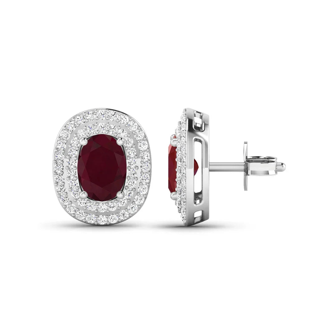 Genuine White Diamond and Ruby Studs