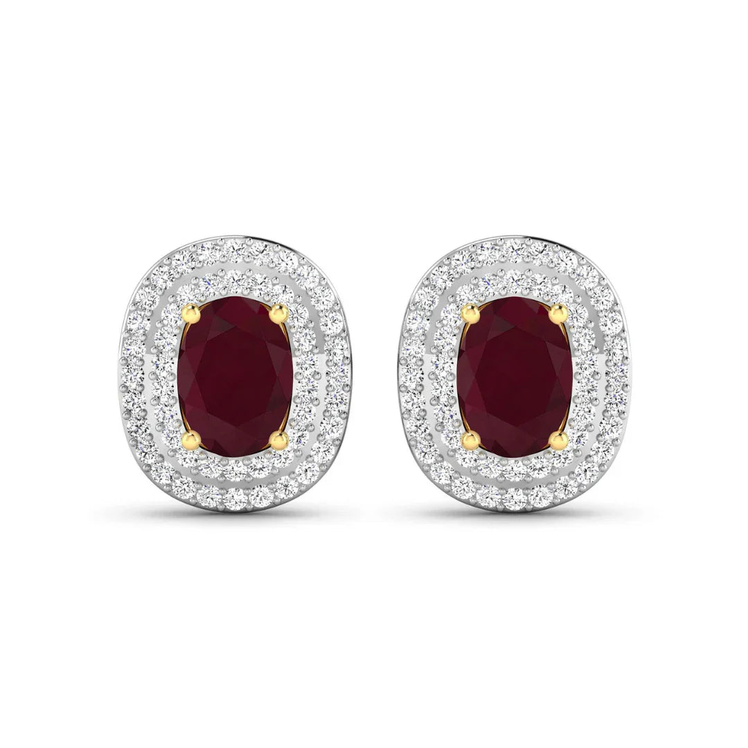 Genuine White Diamond and Ruby Studs