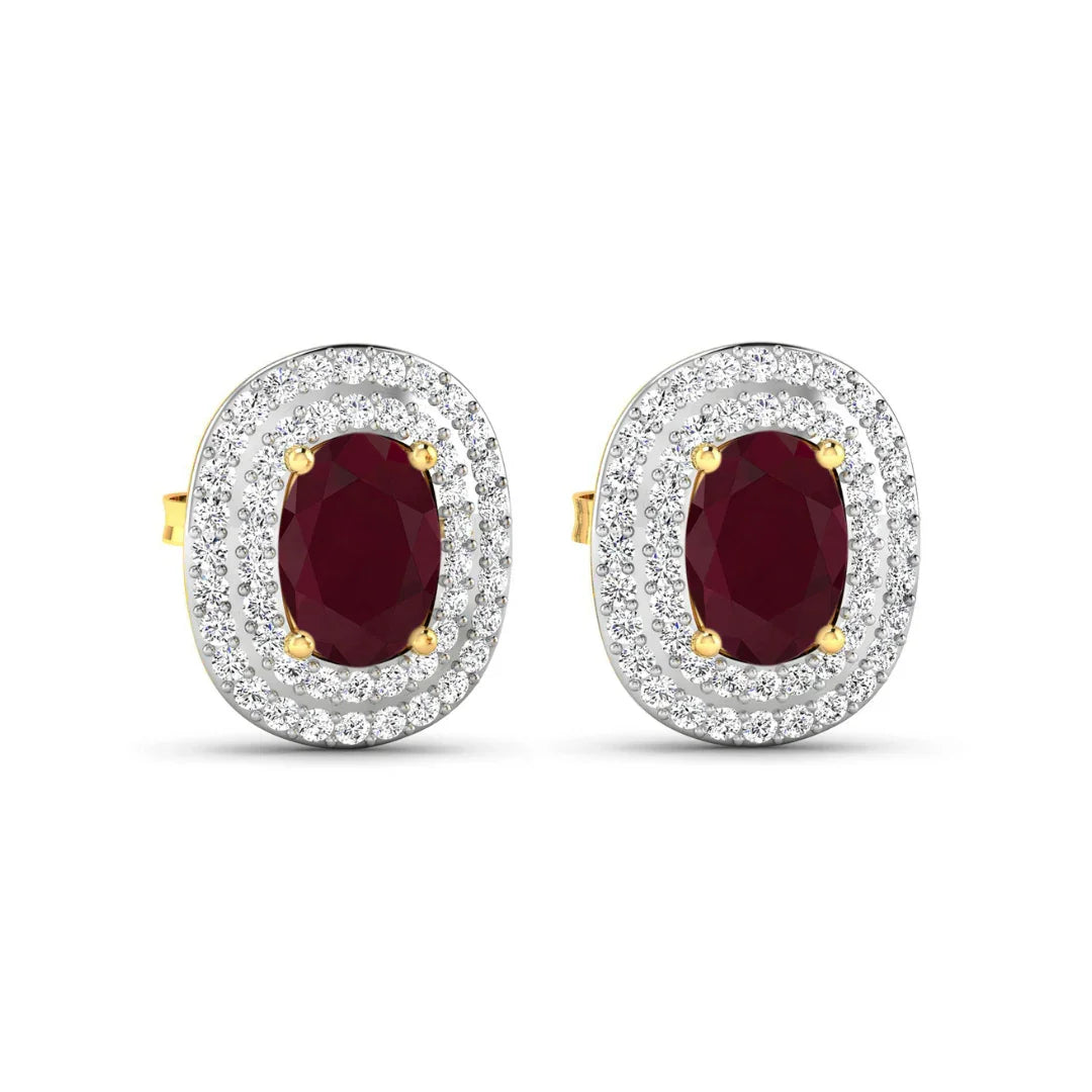 Genuine White Diamond and Ruby Studs