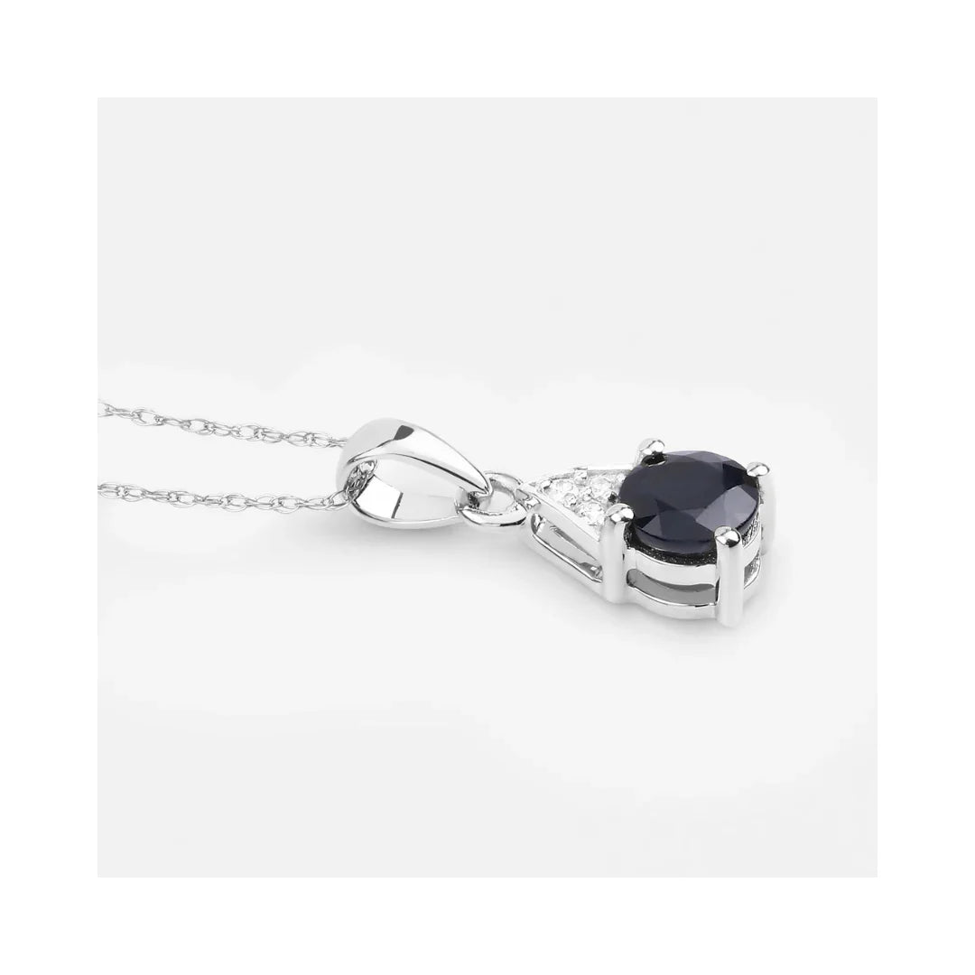 Genuine 10K Blue Sapphire and Diamond Solitaire Pendant