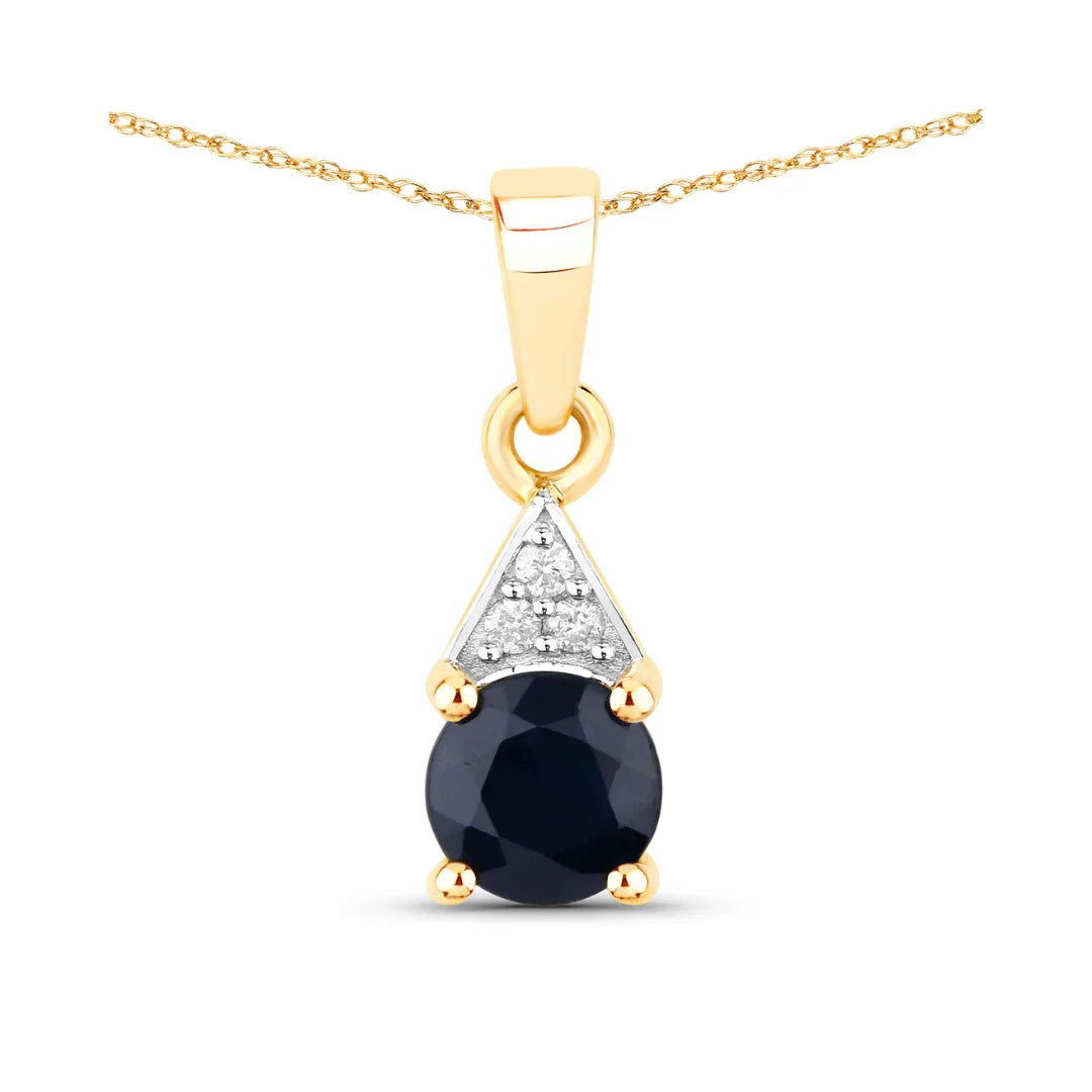 Genuine 10K Blue Sapphire and Diamond Solitaire Pendant