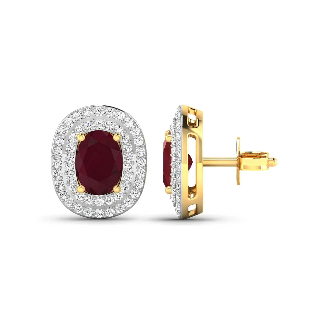 Genuine White Diamond and Ruby Studs