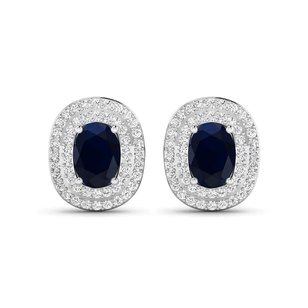 Genuine White Diamond and Blue Sapphire Studs