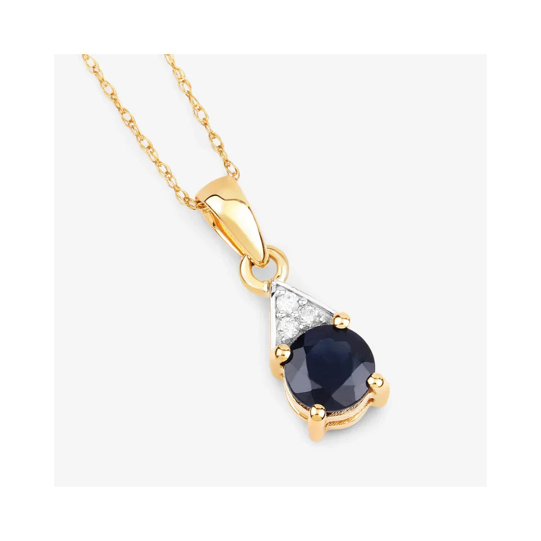 Genuine 10K Blue Sapphire and Diamond Solitaire Pendant