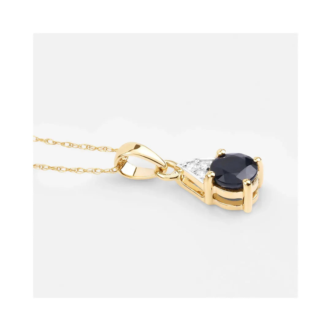 Genuine 10K Blue Sapphire and Diamond Solitaire Pendant