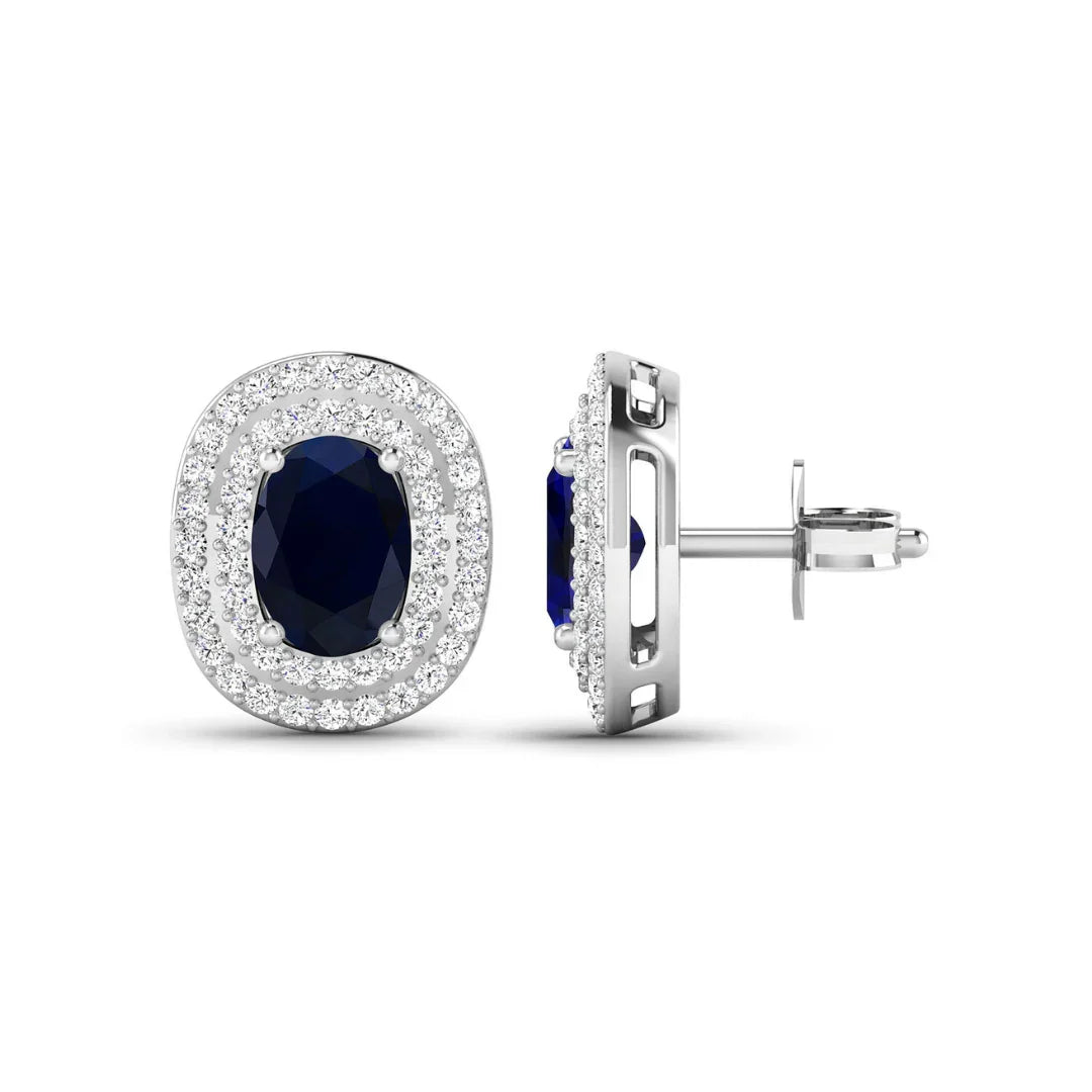 Genuine White Diamond and Blue Sapphire Studs