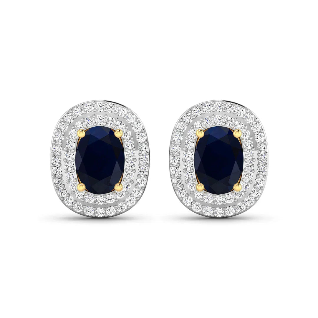 Genuine White Diamond and Blue Sapphire Studs
