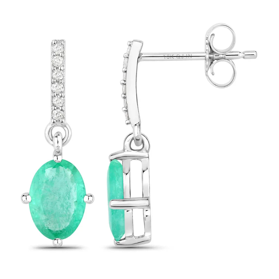Genuine Zambian Emerald Diamond 10K Gold Oval Earrings