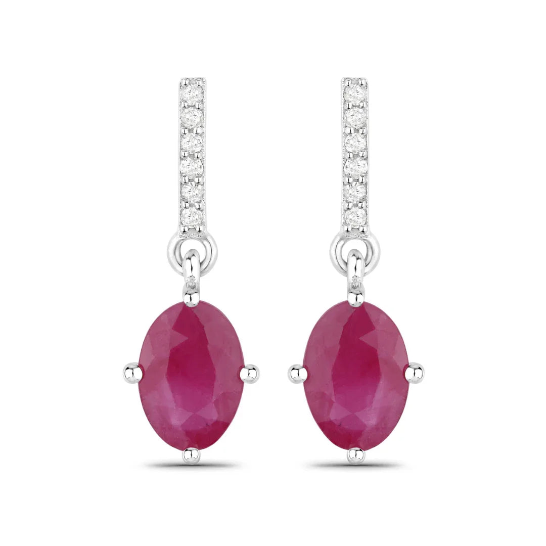 Genuine Ruby and White Diamond 10K Gold Earrings