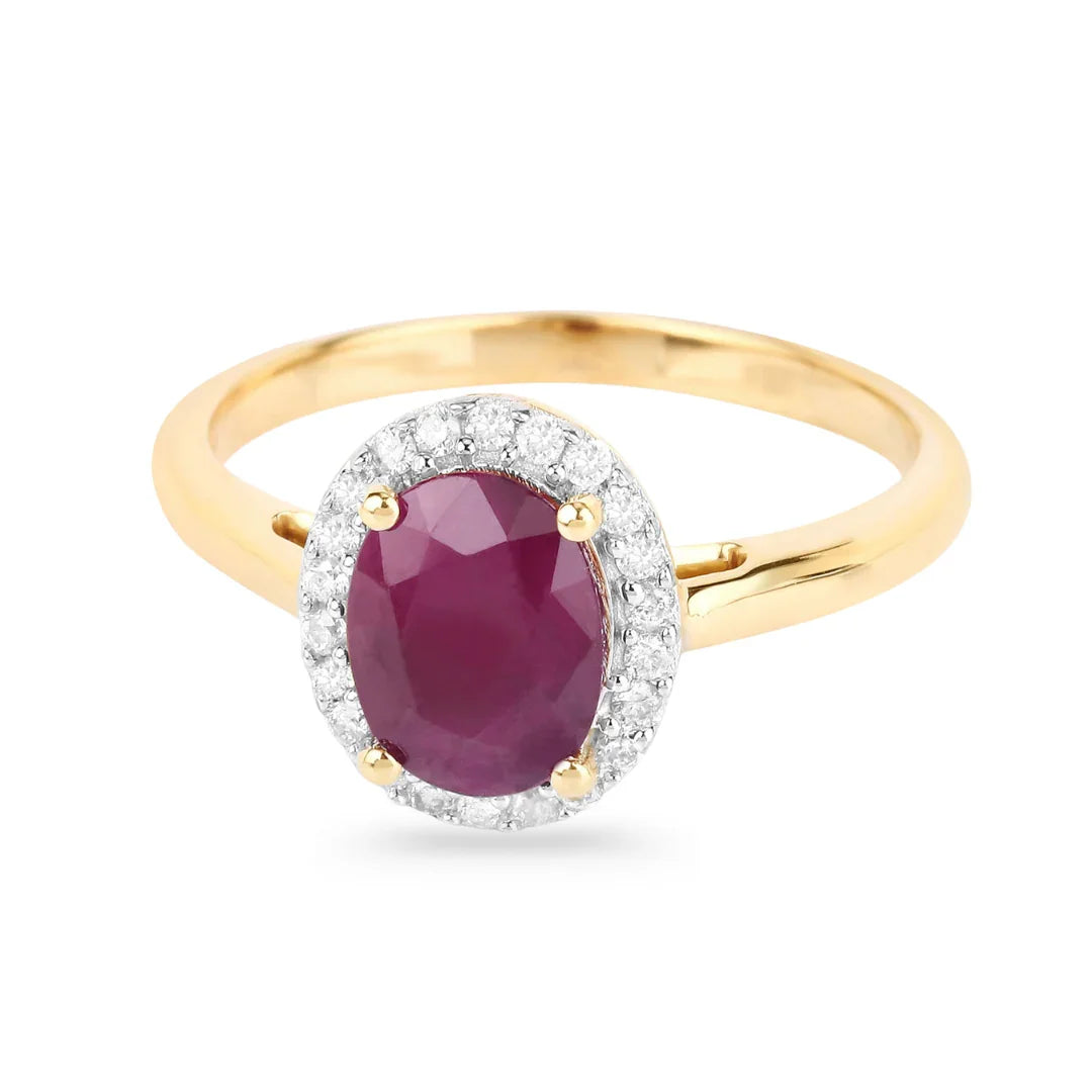 Genuine 10K Pink Ruby and Diamond Halo Ring
