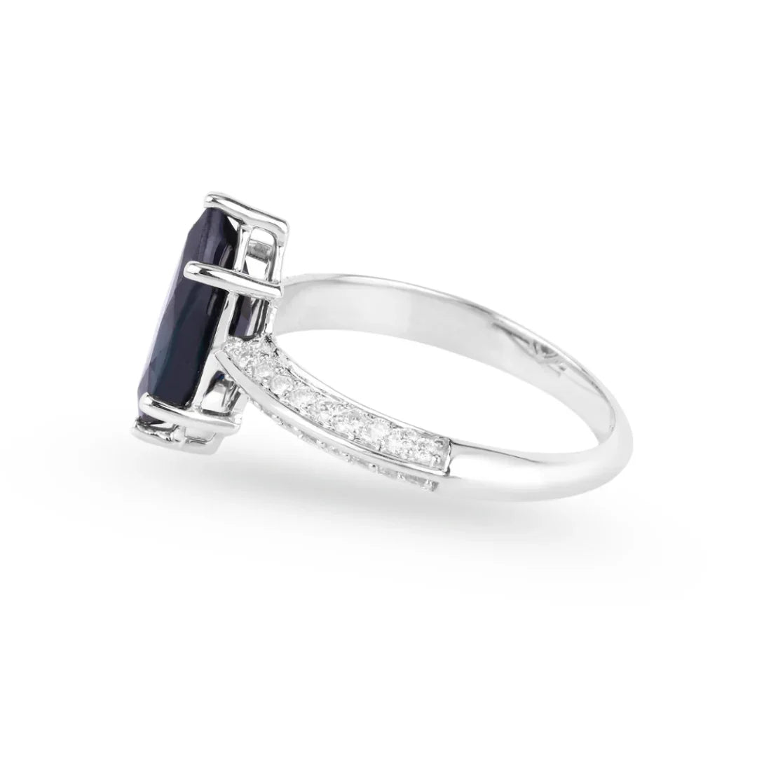 Genuine 10K Blue Sapphire and Diamond Marquise Ring