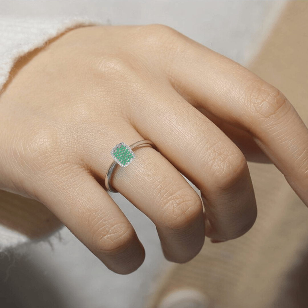 Sterling Silver Emerald Statement Ring for Women Square Statement Ring