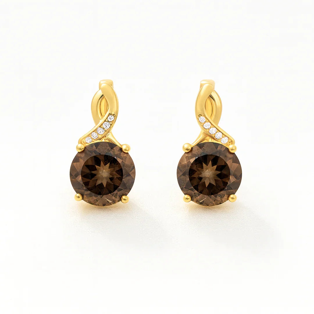 Natural Smoky Quartz Silver Leverback Earrings