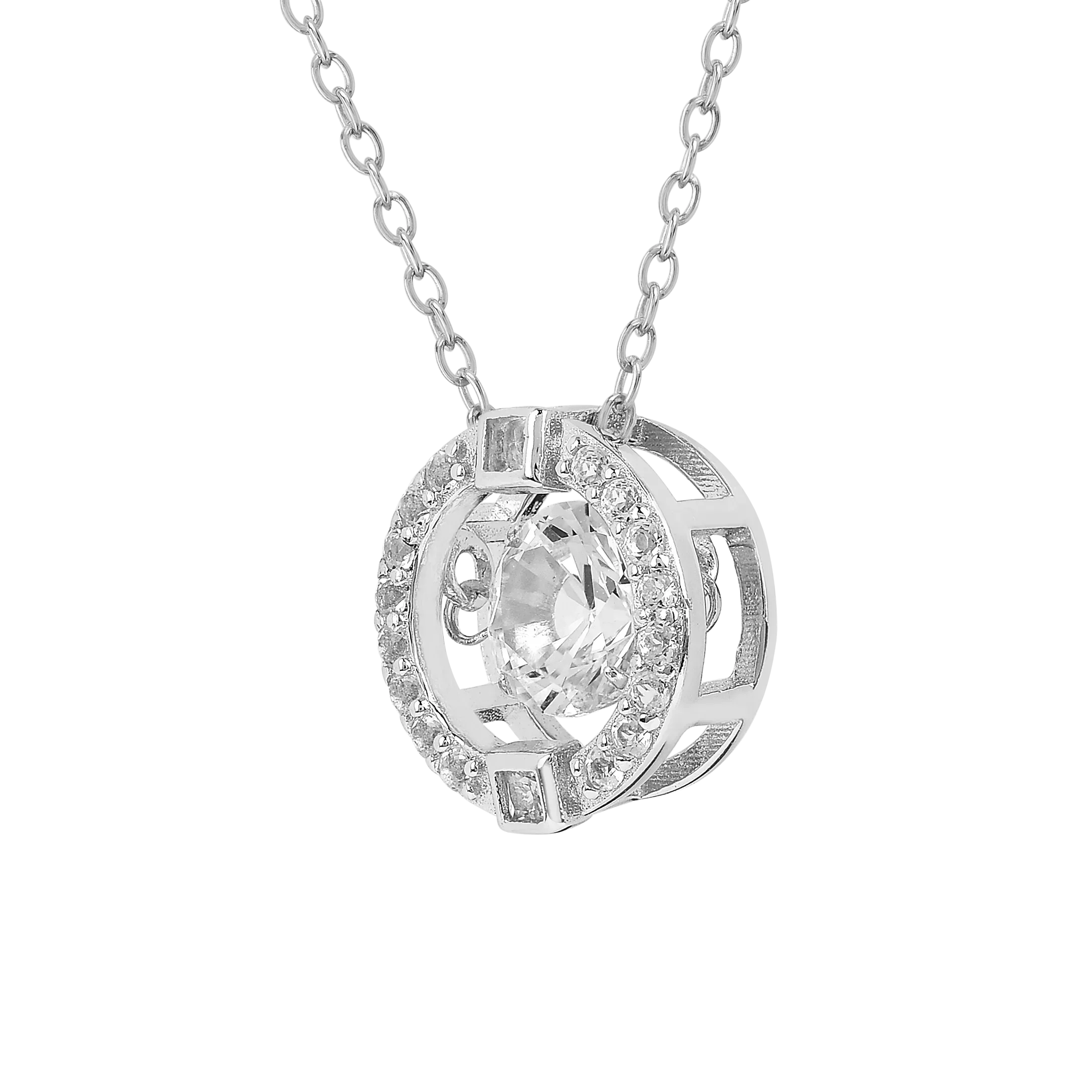 Dancing Stone White Sapphire Halo Necklace