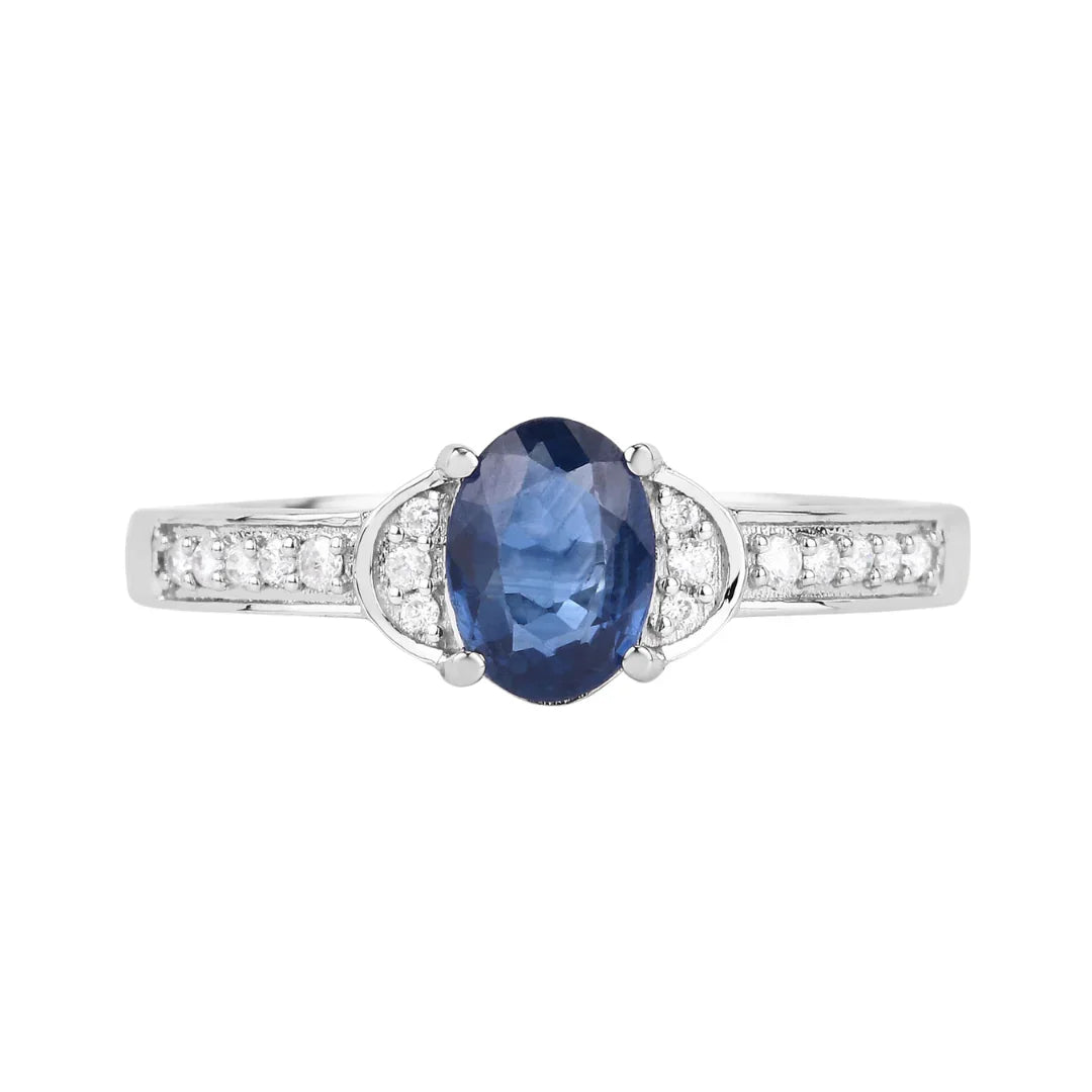 Genuine 10K Blue Sapphire and Diamond Bridge Ring