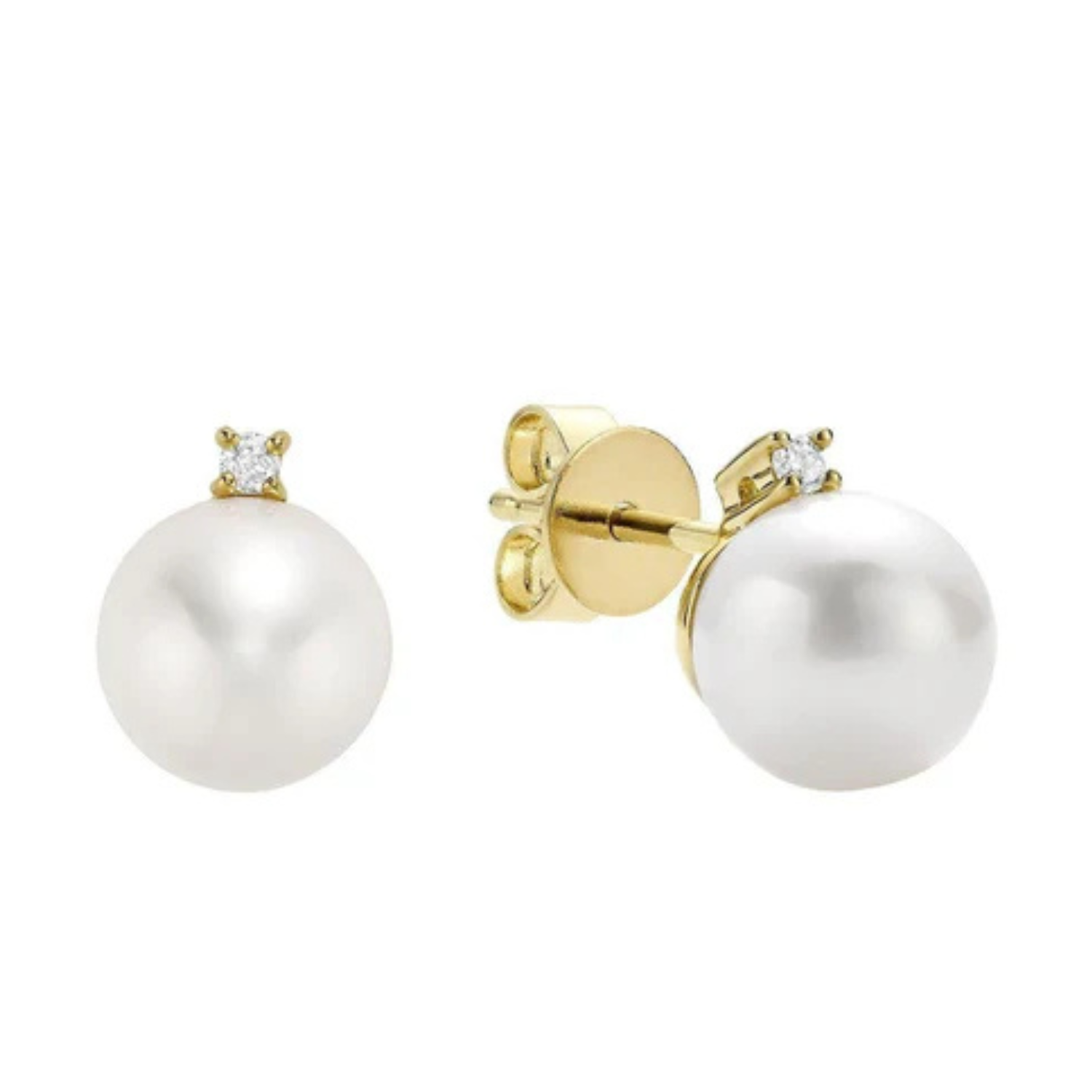 14k Gold Cultured Pearl & Diamond Stud Earrings